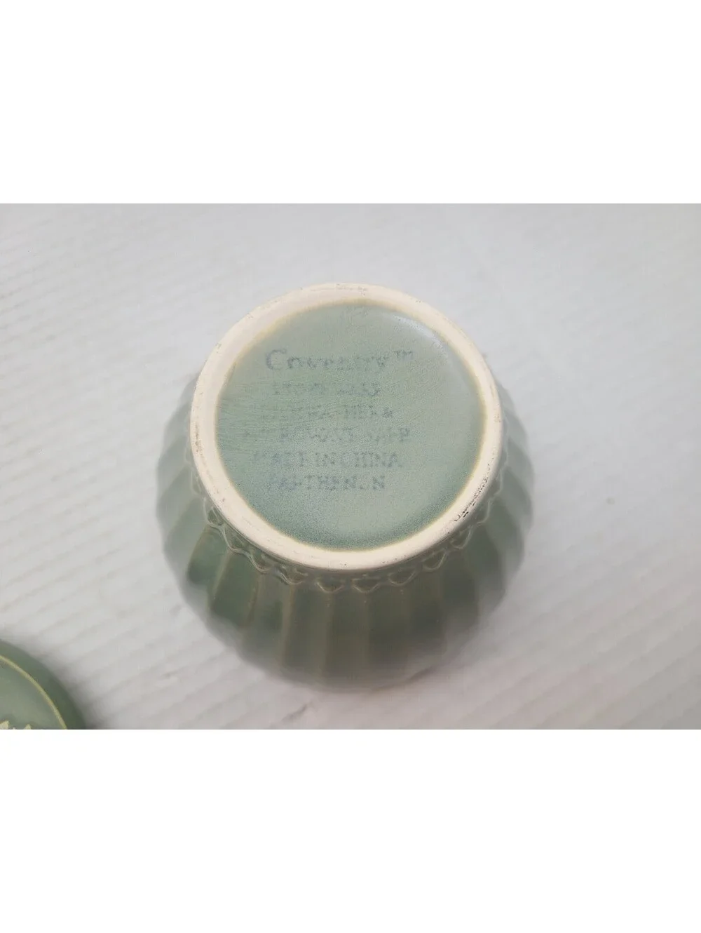 Coventry Parthenon Sage Green Stoneware Vintage Sugar Bowl w/ Lid Greek Revival